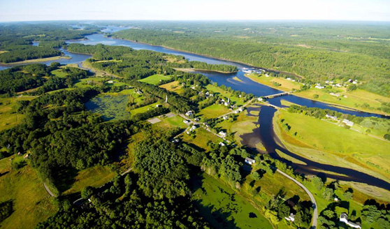 Sheepscot River convergence with Dyer River. Aerial photo by Bridget Besaw Gorman